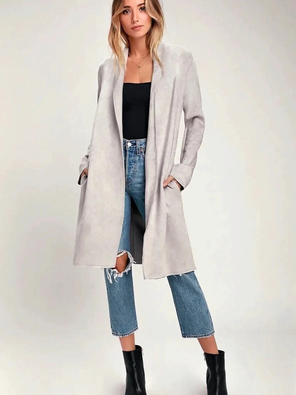 Ann Taylor Open Front Longline Coat Gray Size XS NWT